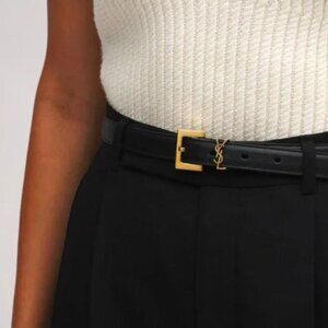 Saint Laurent Black Calfskin Belt · Gold Hardware · 90cm Length